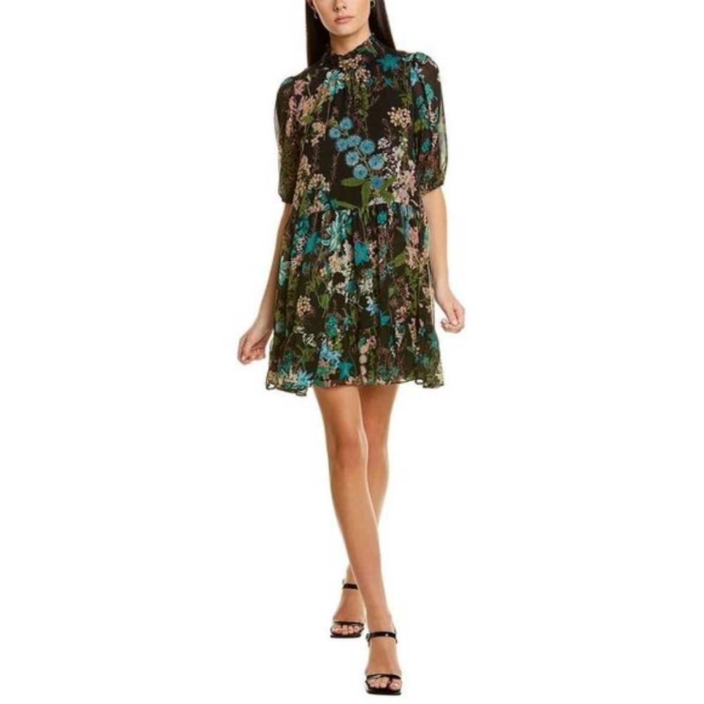 ☆ MELONIE Black Bold Floral Smock Dress